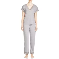 Deals ๐ฅฐ Natori Zen Floral Lace-Trim Short Sleeve Pajama Set Black ๐