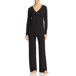 Promo 🥰 Natori Feathers Essential Long PJ Set Black ✔️