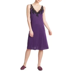 Hot Sale 🛒 Natori Lace Trim Chemise Amethyst With Black Lace 🤩