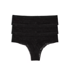 Deals 🎁 Natori Escape Lace Thong, Pack Of 3 Black/café/rose Beige 🛒