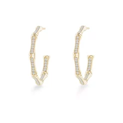 Flash Sale ❤️ Natori 14K Yellow Gold Indochine Pavé Diamond Small Bamboo Hoop Earrings 🥰