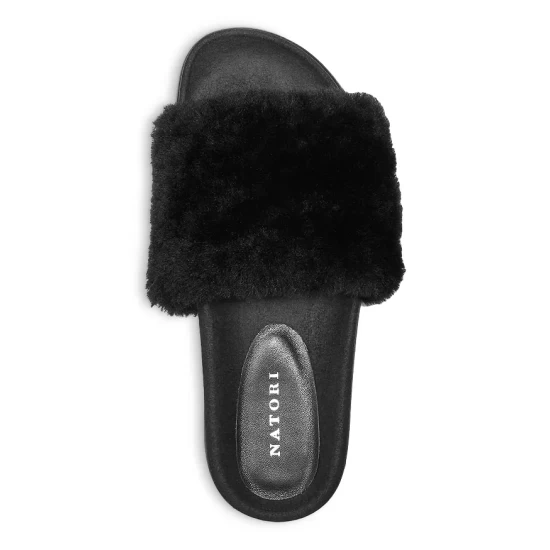 Wholesale 😉 Natori 👩 Women's Habit Shearling Slide Slippers Black 👏 4 Wholesale 😉 Natori 👩 Women's Habit Shearling Slide Slippers Black 👏 - Image 3