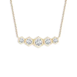 Cheapest 🔔 Natori 14K Yellow Gold Indochine Tapered Five Diamond Hexagon Bar Necklace, 16-17" White 🔥